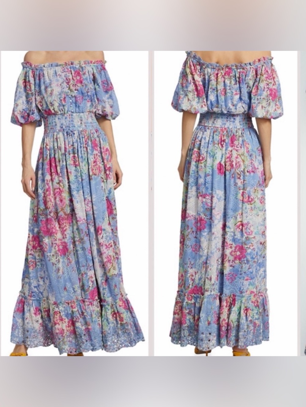 HEMANT & NANDITA Mila Floral & Eyelet Off-The-Shoulder Maxi Dress - Picture 2 of 12